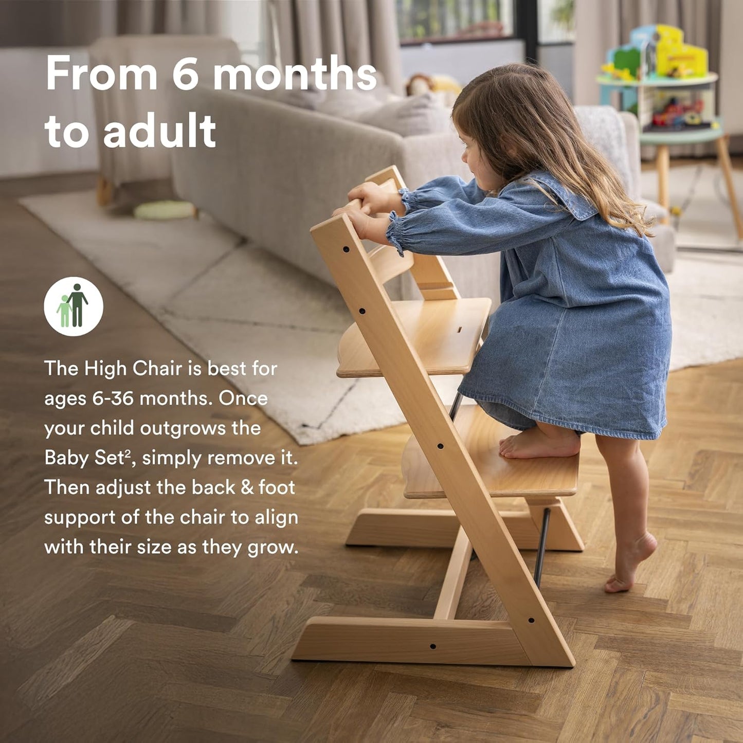 Stokke Tripp Trapp High Chair 2 (Natural), Cushion 2 (Nordic Grey) + Stokke Tray (White) - Includes Chair + Baby Set with Removable Harness for Children 6-36 Months