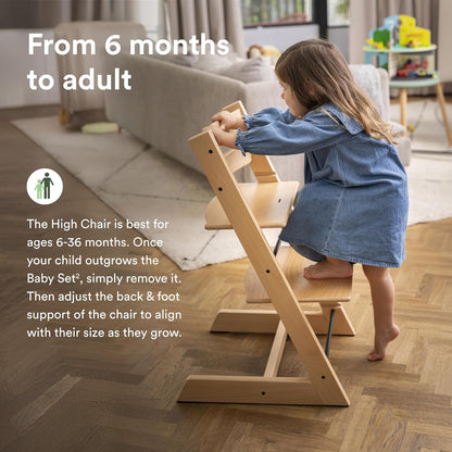 Stokke Tripp Trapp High Chair 2 (Natural), Cushion 2 (Nordic Grey) + Stokke Tray (White) - Includes Chair + Baby Set with Removable Harness for Children 6-36 Months
