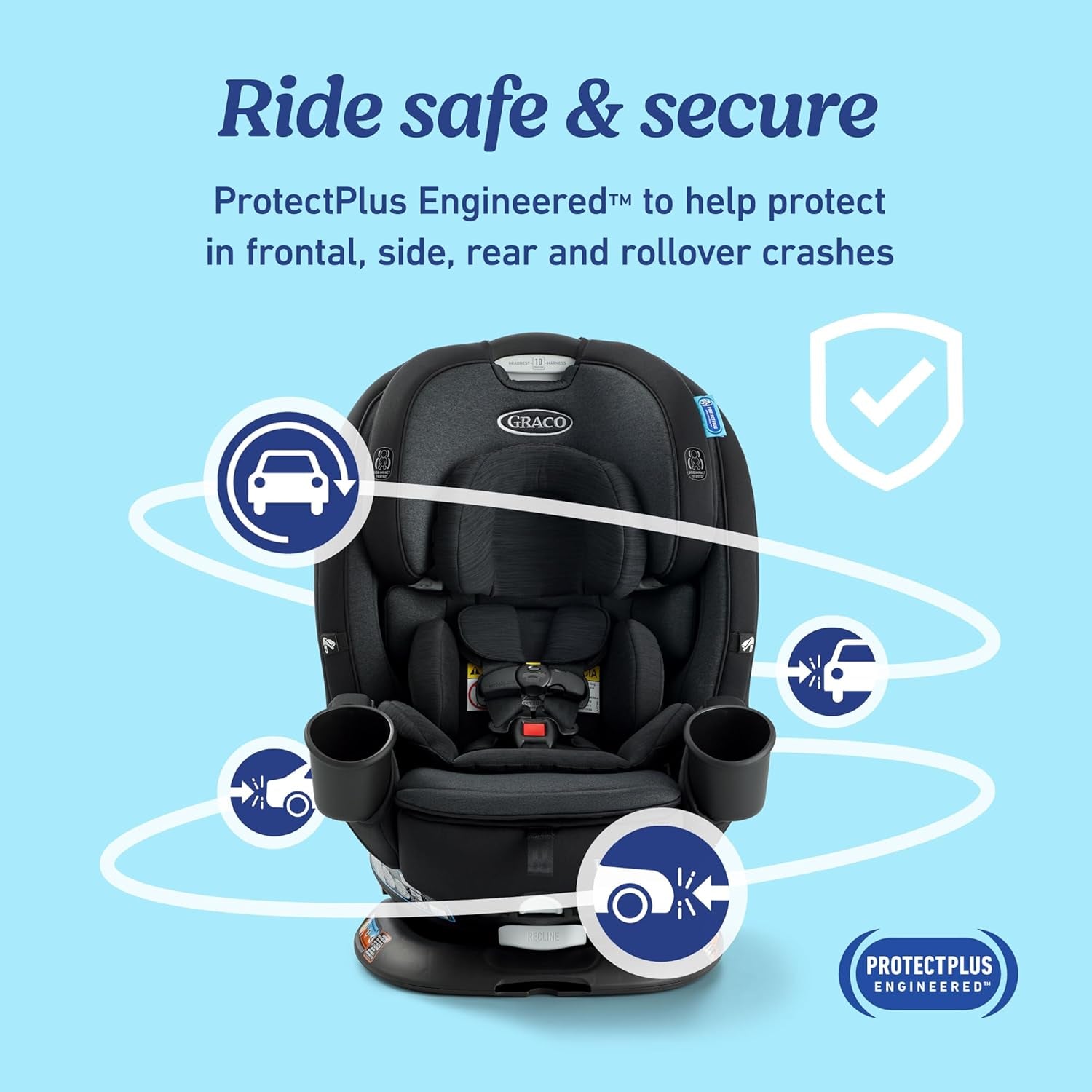 Graco Turn2Me 3-In-1 Rotating Convertible Car Seat, Cambridge, Rear-Facing Rotation Only, Forward-Facing Mode, Highback Booster up to 100 Lbs, Adjustable Headrest & Harness, Steel Reinforced Frame