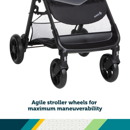 Safety 1St Smooth Ride Travel System Stroller and Onboard FLX Infant Car Seat, Newborn to Toddler Baby Combo, Easy-Install, Large Canopy, Ample Storage, Foldable, Rear-Facing 4-30 Lbs, Monument