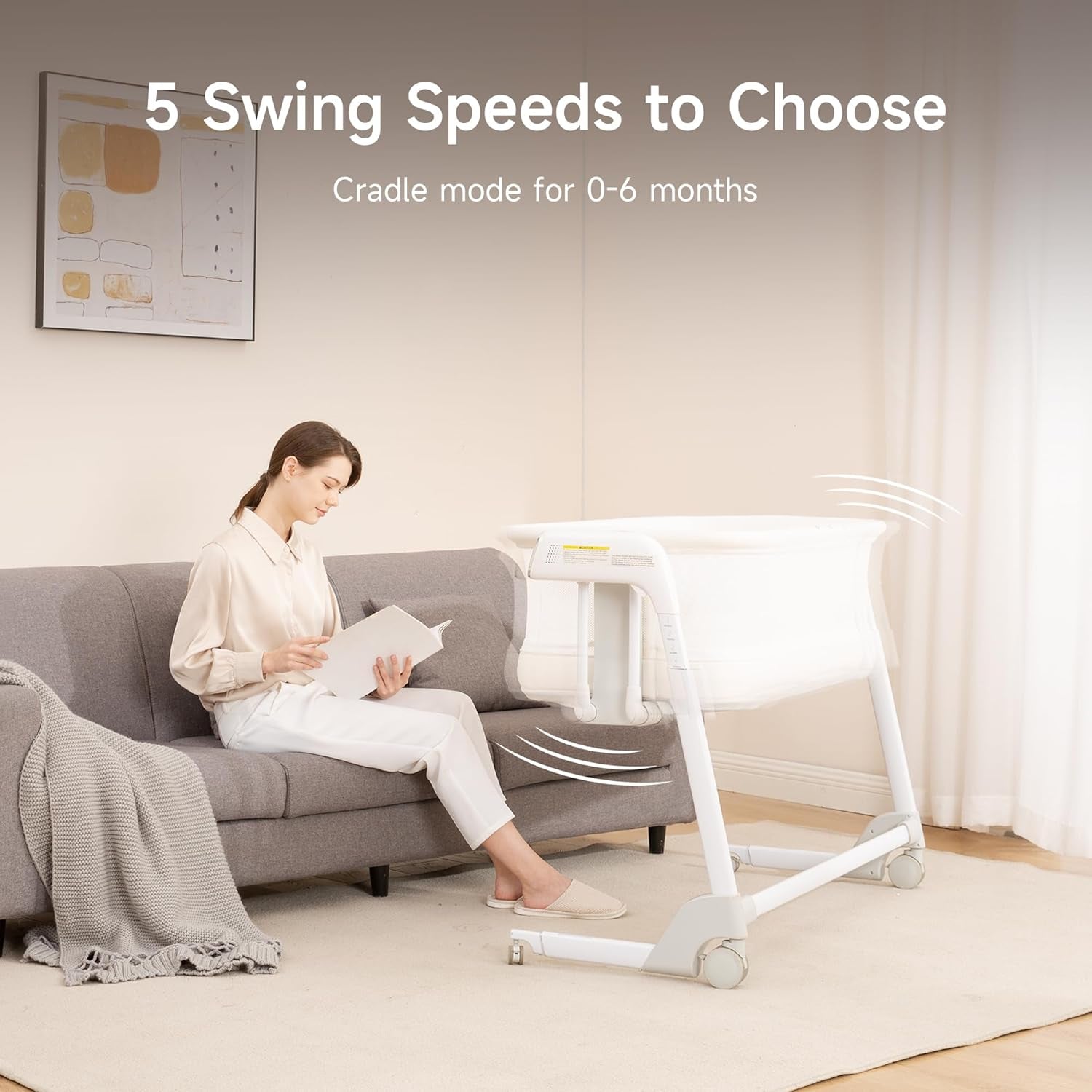Maydolly Baby Bassinet, Smart Crib, Automatic Cry Detection and Response, Rocking Bassinet for Baby, 7 Height Adjustable with Mattress for Newborns (White) | Cry Detection