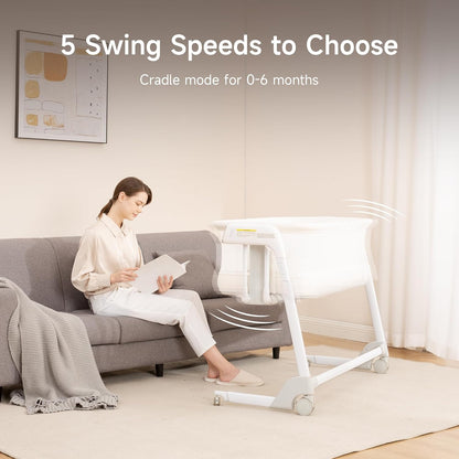 Maydolly Baby Bassinet, Smart Crib, Automatic Cry Detection and Response, Rocking Bassinet for Baby, 7 Height Adjustable with Mattress for Newborns (White) | Cry Detection