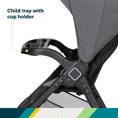 Safety 1St Smooth Ride Travel System Stroller and Onboard FLX Infant Car Seat, Newborn to Toddler Baby Combo, Easy-Install, Large Canopy, Ample Storage, Foldable, Rear-Facing 4-30 Lbs, Monument