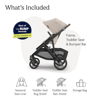 Uppababy Vista V3 Convertible Single-To-Double Stroller for Baby & Toddler, 30+ Configurations, Car Seat Compatible, All-Wheel Suspension, XL Basket – Ada (Sandstone Mélange/Carbon Frame)