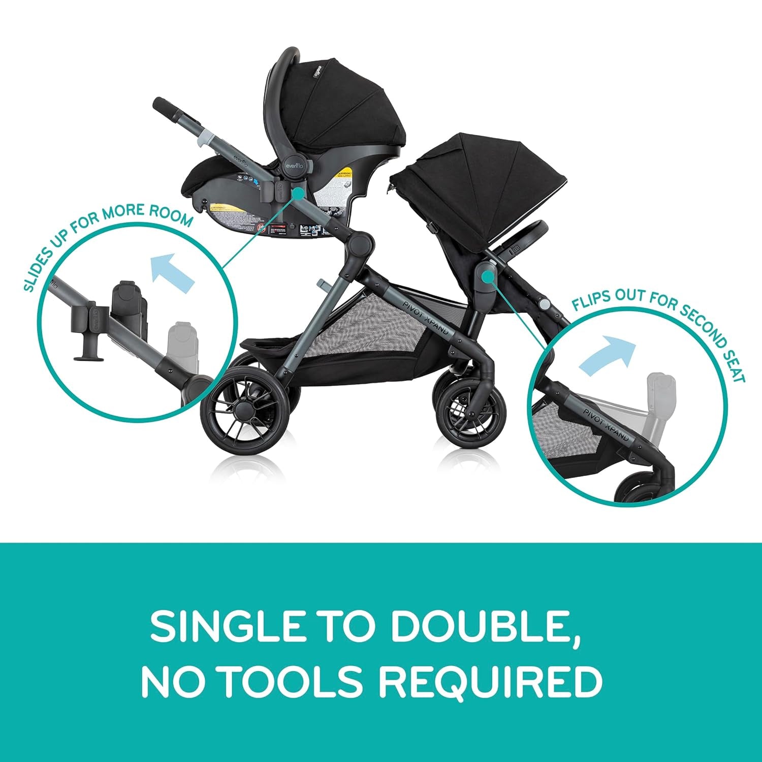 Pivot Xpand Modular Travel System with Litemax Infant Car Seat with Anti-Rebound Bar (Ayrshire Black)
