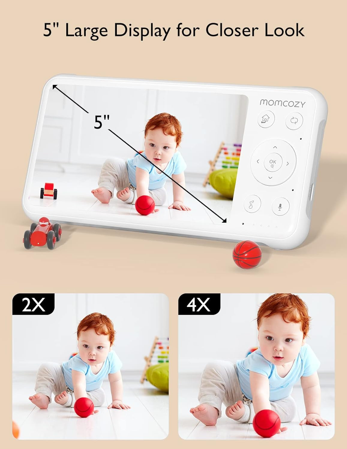 Momcozy Baby Monitor with 2 Cameras 5’’ 1080P Split Screen Video Baby Monitor with Camera and Audio No Wifi for Baby Safety 5000Mah Battery Infrared Night Vision 2-Way Audio 960Ft Range Ideal Gift