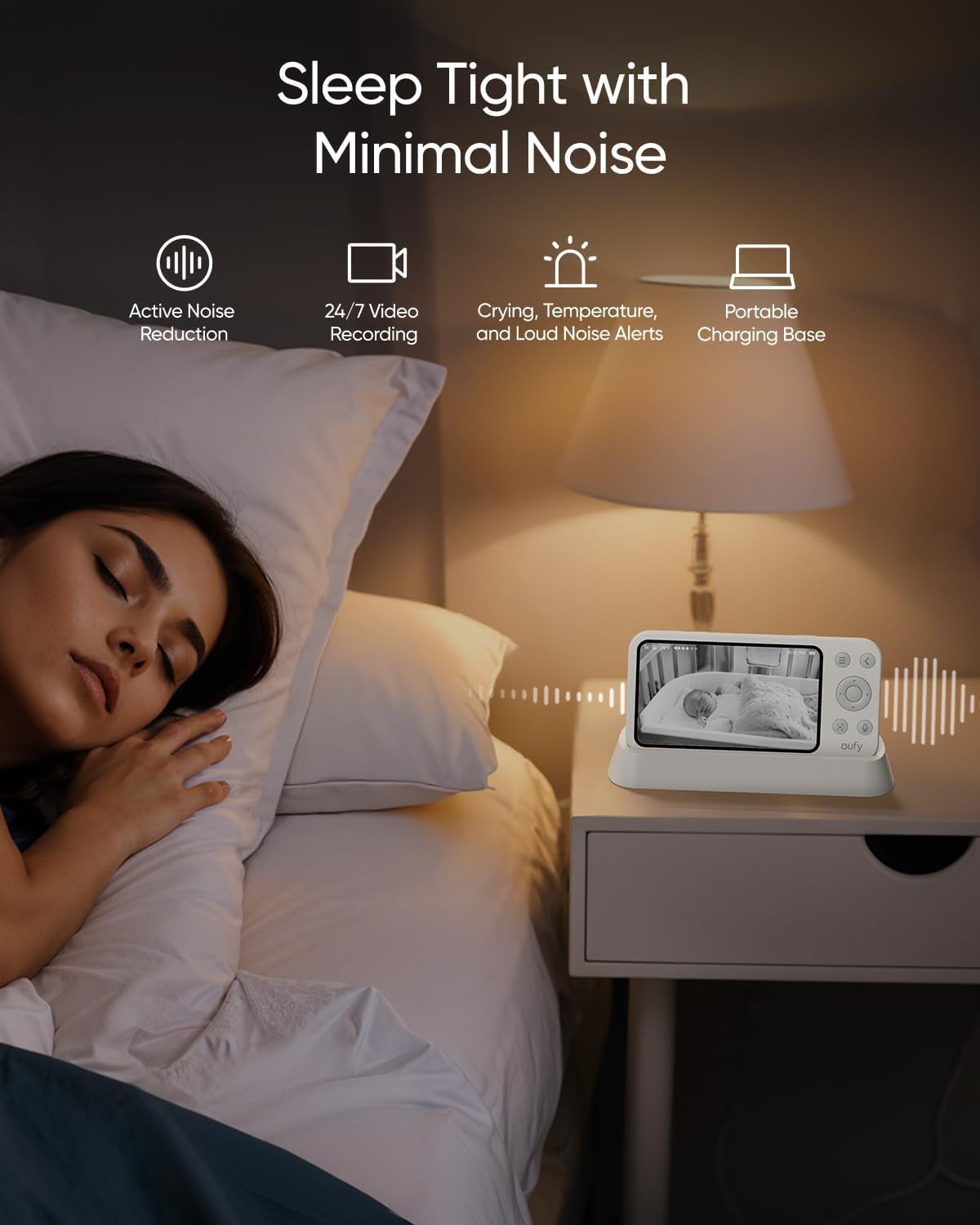 Eufy Security E21 Baby Monitor with 4K UHD Camera, 5'' 720P Screen, Pan-Tilt and 8× Zoom, Dual Wi-Fi/Local Connection, 24/7 App Recording, Portable Built-In Battery-Powered Camera, ANR