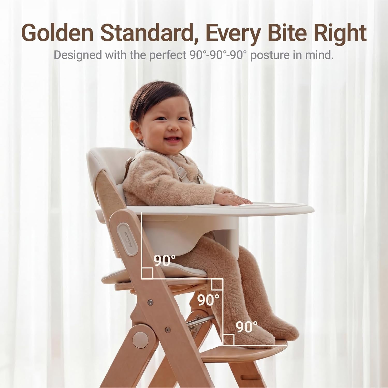 Mamazing Growpod Pro Wooden Baby High Chair for 6 Months to 300Lbs, Easy to Clean with Tray, Compact Foldable Highchair for Kitchen & Dining Room, with 5-Point Safety Harnesses and Guard Bar