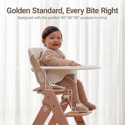Mamazing Growpod Pro Wooden Baby High Chair for 6 Months to 300Lbs, Easy to Clean with Tray, Compact Foldable Highchair for Kitchen & Dining Room, with 5-Point Safety Harnesses and Guard Bar