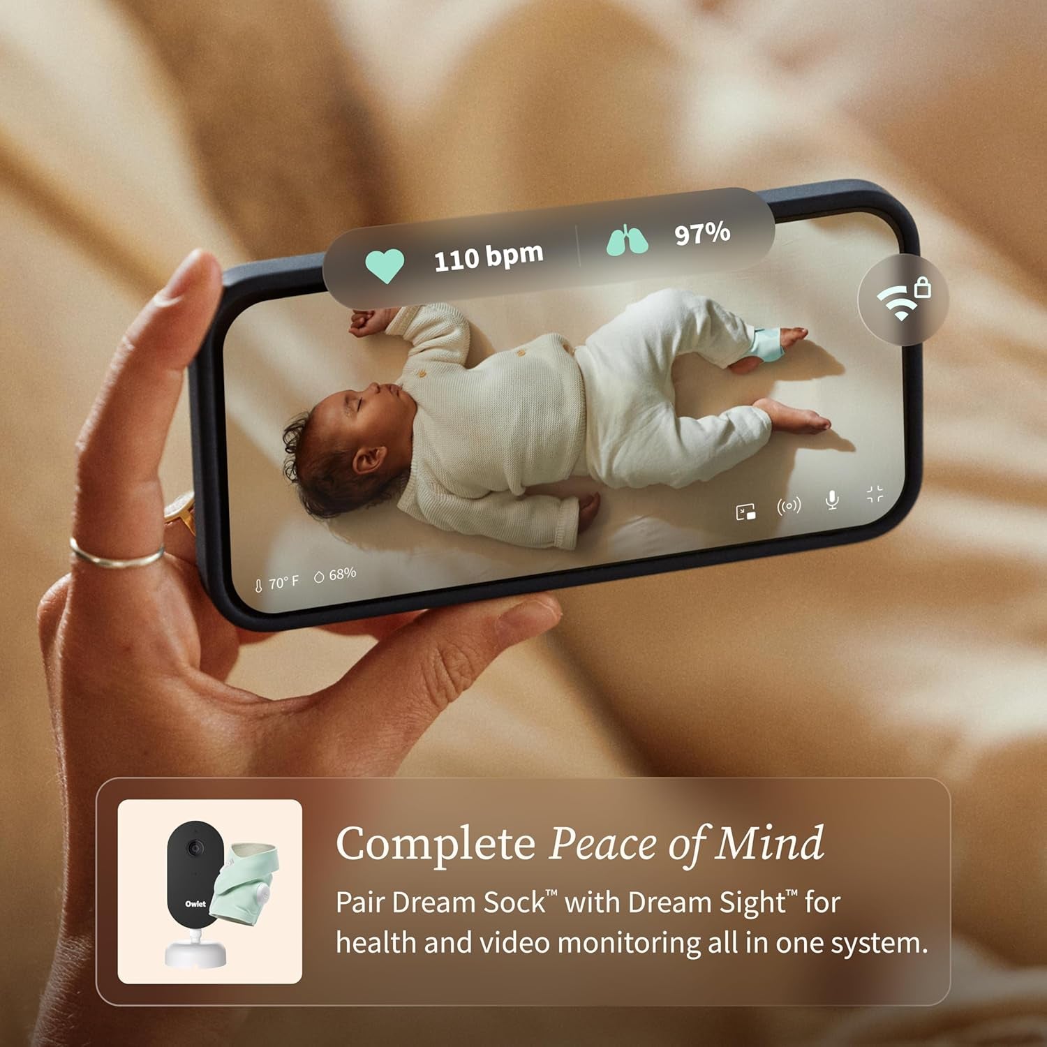 Owlet Dream Sock - Smart Baby Monitor with 2.4 Ghz Wi-Fi - Foot Sensor to Track Heartbeat and Oxygen O2 Levels in Infants - Notifications for Night Wakings, Movement and Sleep State - Bedtime Blue