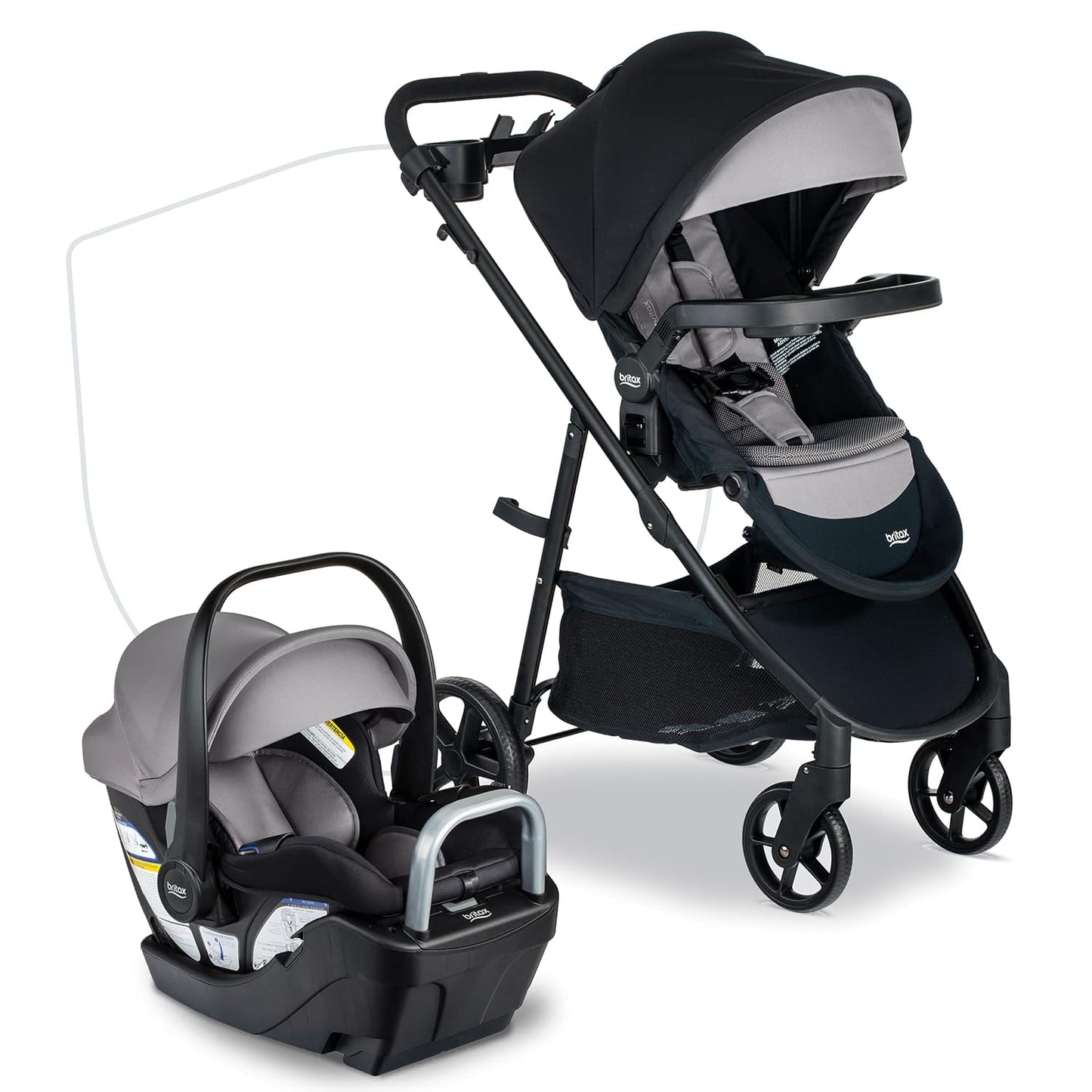 Britax Willow Brook S+ Baby Travel System, Infant Car Seat and Stroller Combo with Alpine Base, Clicktight Technology, Safewash Insert and Cover, 1 Count, Graphite Onyx