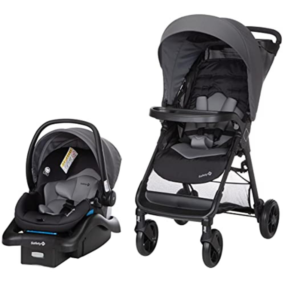 Safety 1St Smooth Ride Travel System Stroller and Onboard FLX Infant Car Seat, Newborn to Toddler Baby Combo, Easy-Install, Large Canopy, Ample Storage, Foldable, Rear-Facing 4-30 Lbs, Monument