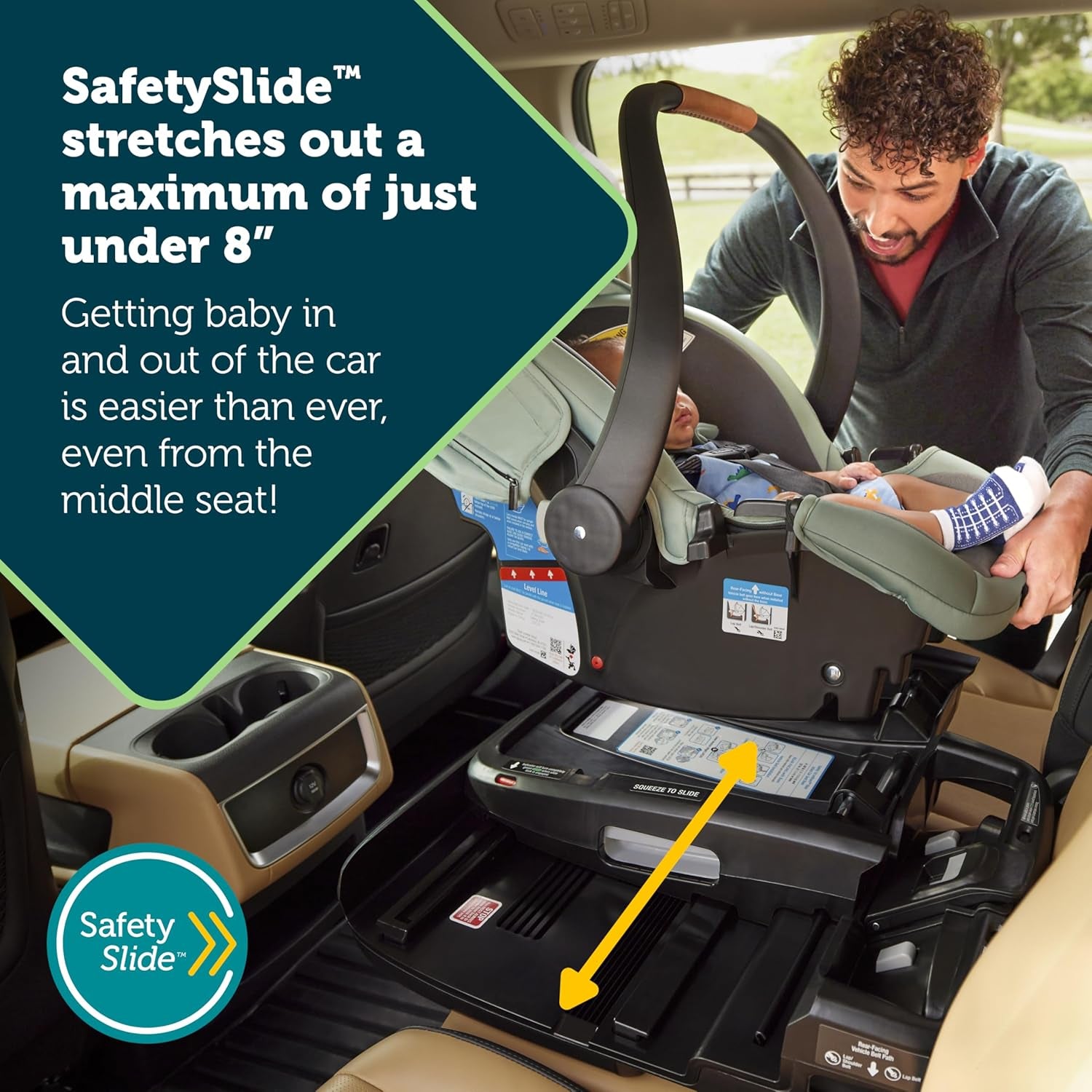 Safety 1St® Onboard™ Slide DLX Infant Car Seat W/Safetyslide™ Base, Easy-Install Rigid Latch, Lightweight Rear-Facing Seat, Newborn Carrier, Extra-Large Canopy, Travel System Ready, Dusty Green