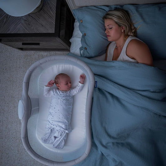 HALO Bassinest Soothing Swivel Sleeper 3.0S – Over-Bed Baby Bassinet with 360 Rotation, Adjustable Height, Breathable Mesh, Calm Sounds & Vibrations, Safe Close Sleeping, Lowering Wall for Easy Access