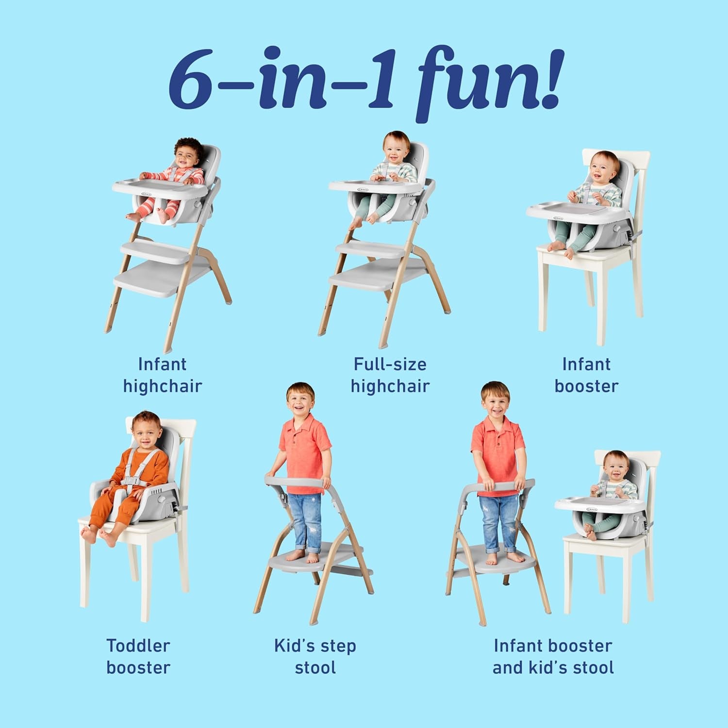 Graco Everystep 6 in 1 High Chair, Babies and Toddlers Portable Slim High Chair with 6 Growing Stages from Infant to Toddler Seating, Convenient for Dining Time, Featured Design in Misty