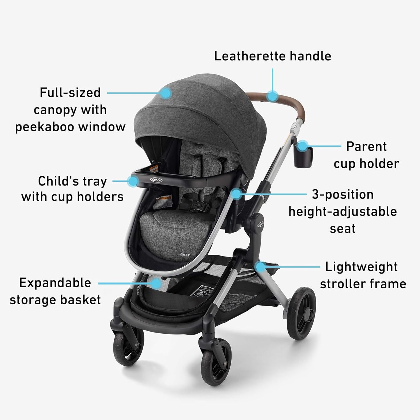 Graco Modes Nest Travel System, 3-In1 Modular Carseat Stroller Combo, Adjustable Slide2Me Infant Car Seat Carrier to Toddler Stroller, Includes the Snugride DLX Infant Car Seat, Sullivan