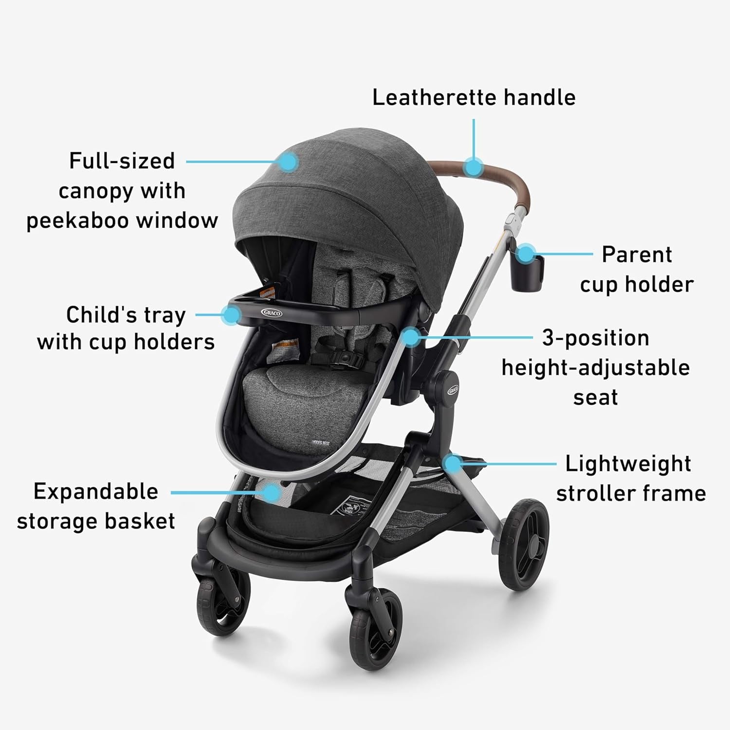 Graco Modes Nest Travel System, 3-In1 Modular Carseat Stroller Combo, Adjustable Slide2Me Infant Car Seat Carrier to Toddler Stroller, Includes the Snugride DLX Infant Car Seat, Sullivan