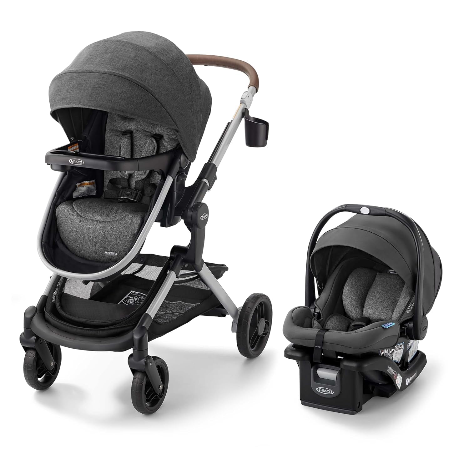 Graco Modes Nest Travel System, 3-In1 Modular Carseat Stroller Combo, Adjustable Slide2Me Infant Car Seat Carrier to Toddler Stroller, Includes the Snugride DLX Infant Car Seat, Sullivan