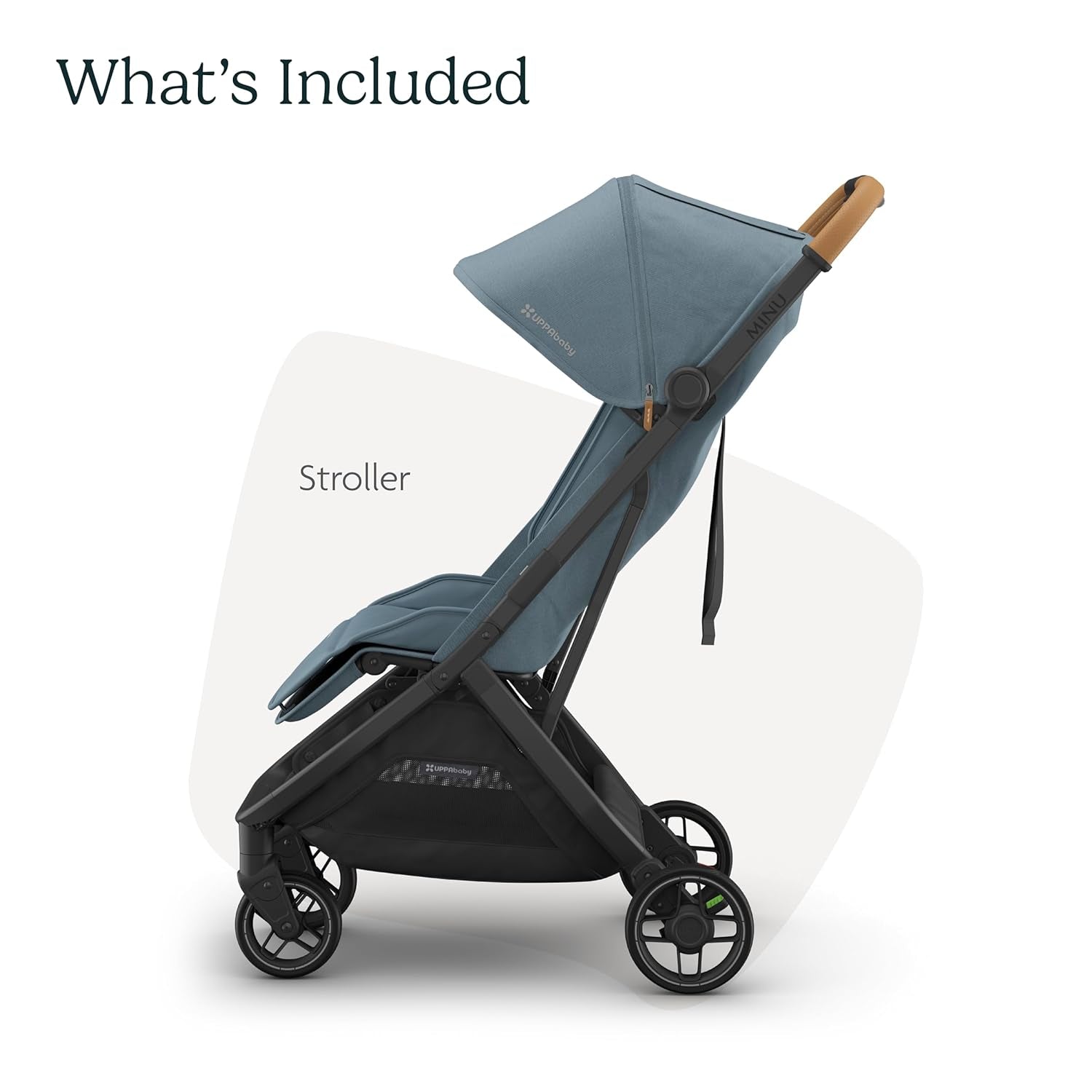 Uppababy Minu V3 Travel Stroller | Lightweight + Compact Design | One-Hand Fold + Unfold | from Birth + Overhead Compatible | Dillan (Stone Blue/Carbon Frame/Sand Leather)