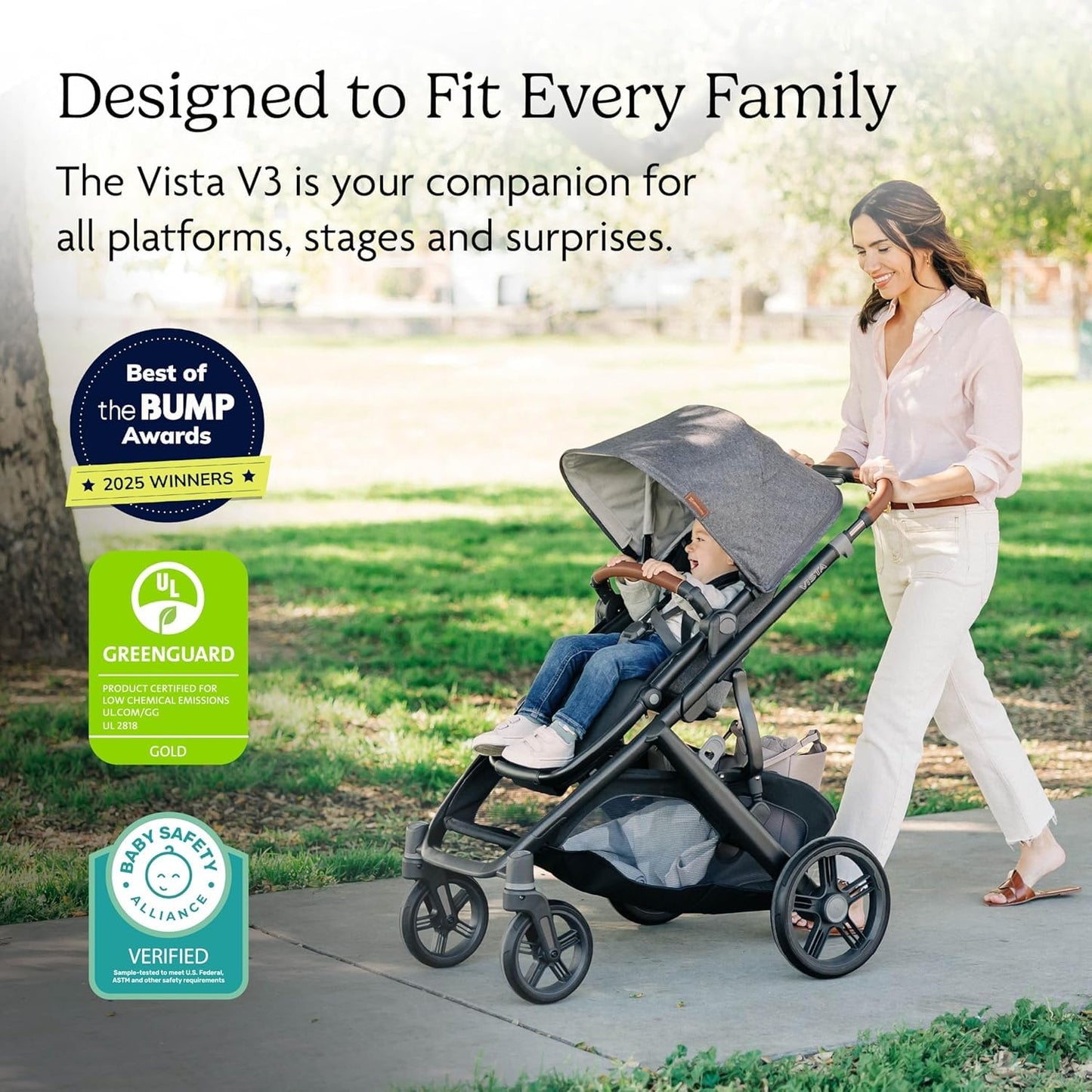 Uppababy Vista V3 Convertible Single-To-Double Stroller for Baby & Toddler, 30+ Configurations, Car Seat Compatible, All-Wheel Suspension, XL Basket – Ada (Sandstone Mélange/Carbon Frame)