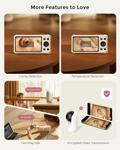 Momcozy BM04 Smart Wifi Baby Monitor with 2 Cameras, 5" 1080P Split Screen Video Baby Monitor with Camera and Audio, Motion Detection, Electric Fence, Clear Night Vision, 2-Way Audio, 5000Mah Battery