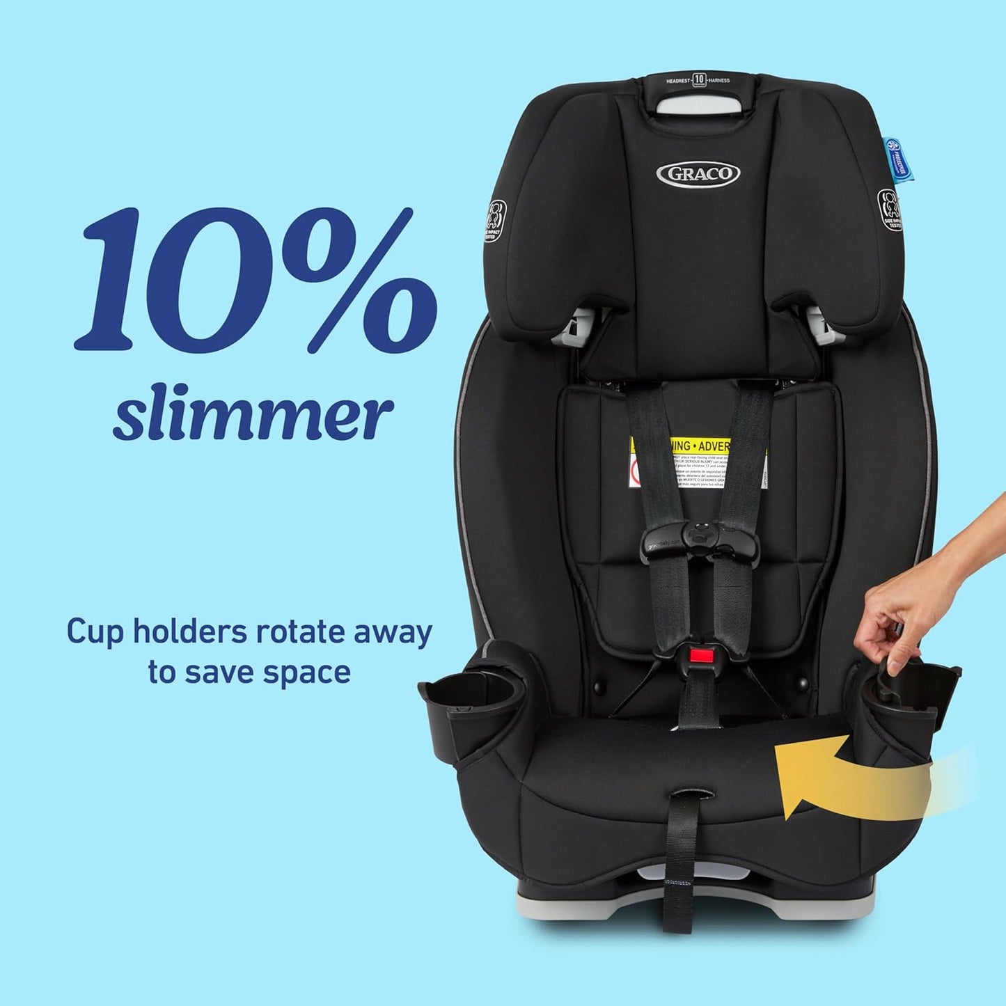 Graco Slimfit 3-In-1 Convertible Car Seat, Ultra-Space-Saving Design, Jarret, Suitable for Rear and Forward-Facing, Highback Booster Seat with 10-Position Headrest