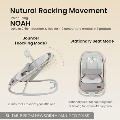 Qutanix 2-In-1 Baby Bouncer & Rocker,Portable Baby Bouncer Seat for Babies 0-9 Months, Baby Rocking Chair with 3 Reclining Positions,Wood Accents,Soft Newborn Insert - Beige
