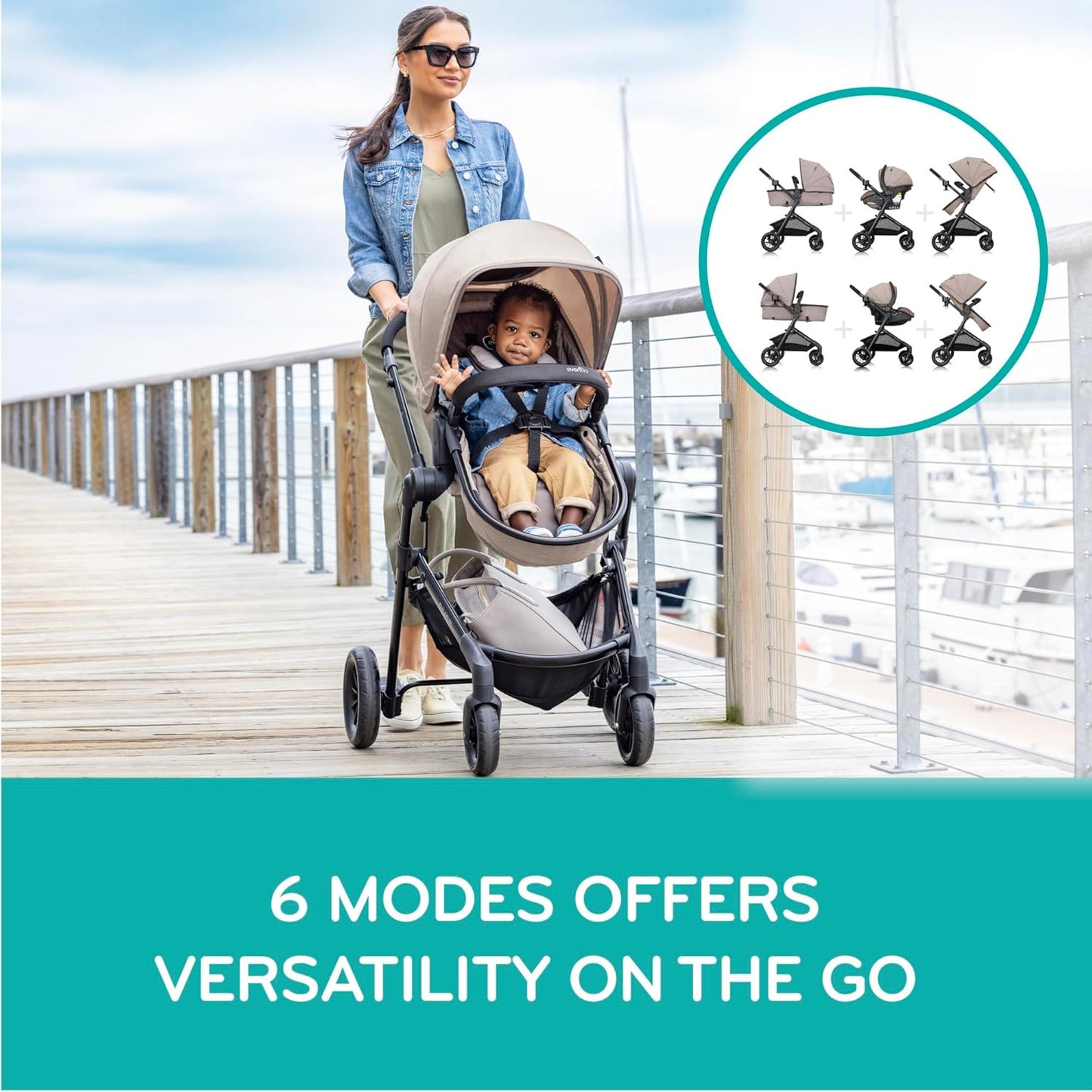 Evenflo Pivot Modular Travel System with Litemax Preemie and Infant Car Seat (Desert Tan)