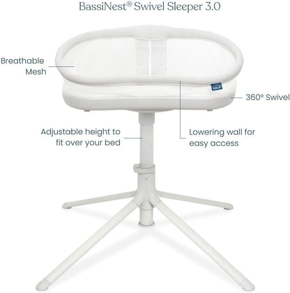 HALO Bassinest Swivel Sleeper 3.0 – Over-Bed Baby Bassinet with 360 Rotation, Adjustable Height, Breathable Mesh, Safe Close Sleeping, Lowering Wall for Easy Access, Feeding & C-Section Recovery