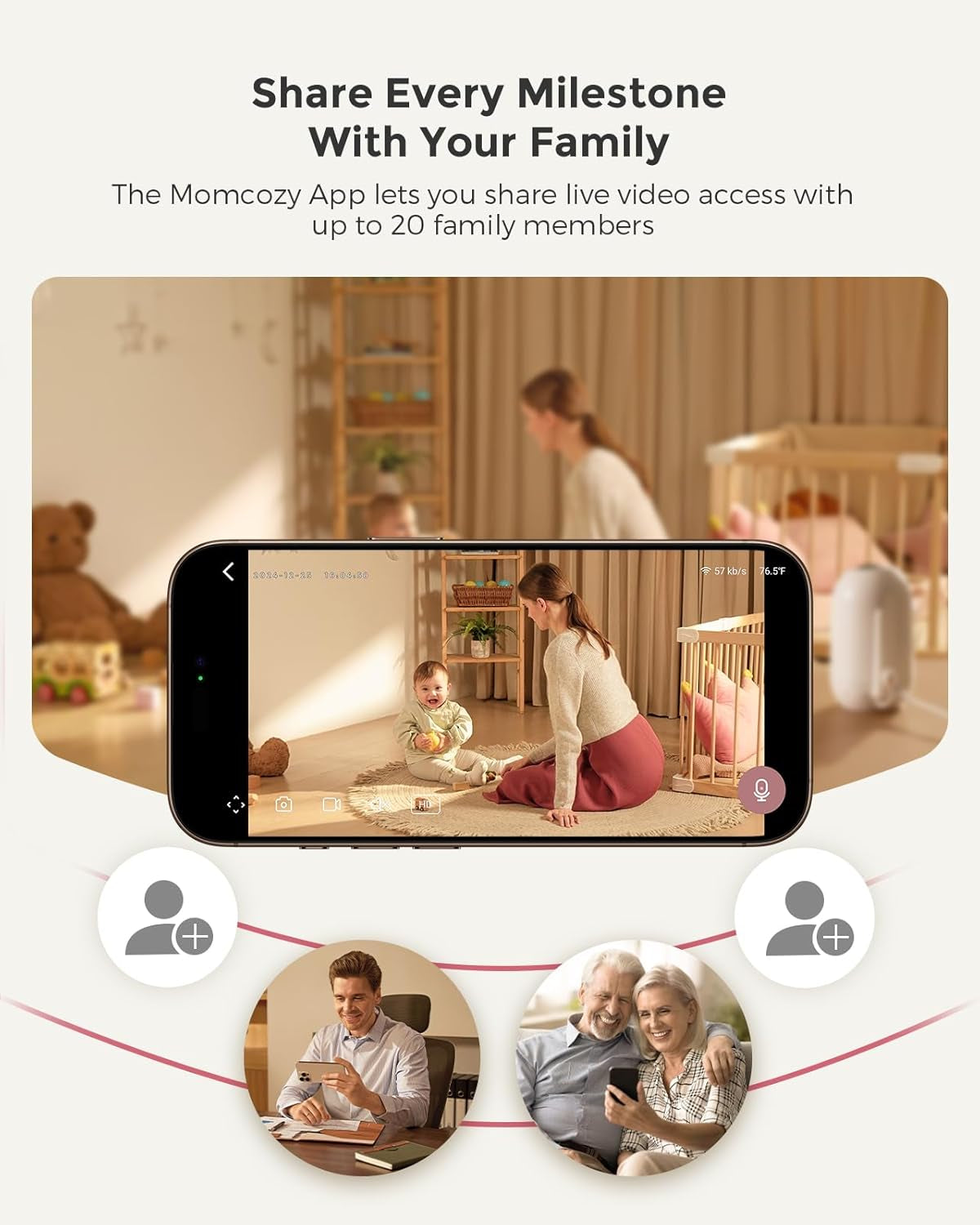 Momcozy BM04 Smart Wifi Baby Monitor with 2 Cameras, 5" 1080P Split Screen Video Baby Monitor with Camera and Audio, Motion Detection, Electric Fence, Clear Night Vision, 2-Way Audio, 5000Mah Battery