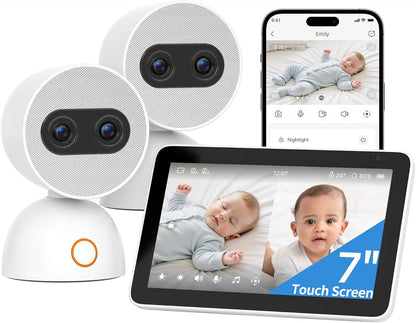 Simsky Baby Monitor with 2 Cameras, 7" UHD Split-Screen Touch Display | 4MP Dual Cameras with Wall Mount, 6X Zoom | AI Detection, App Remote Access, 32GB Local Storage, Hack-Proof Encryption