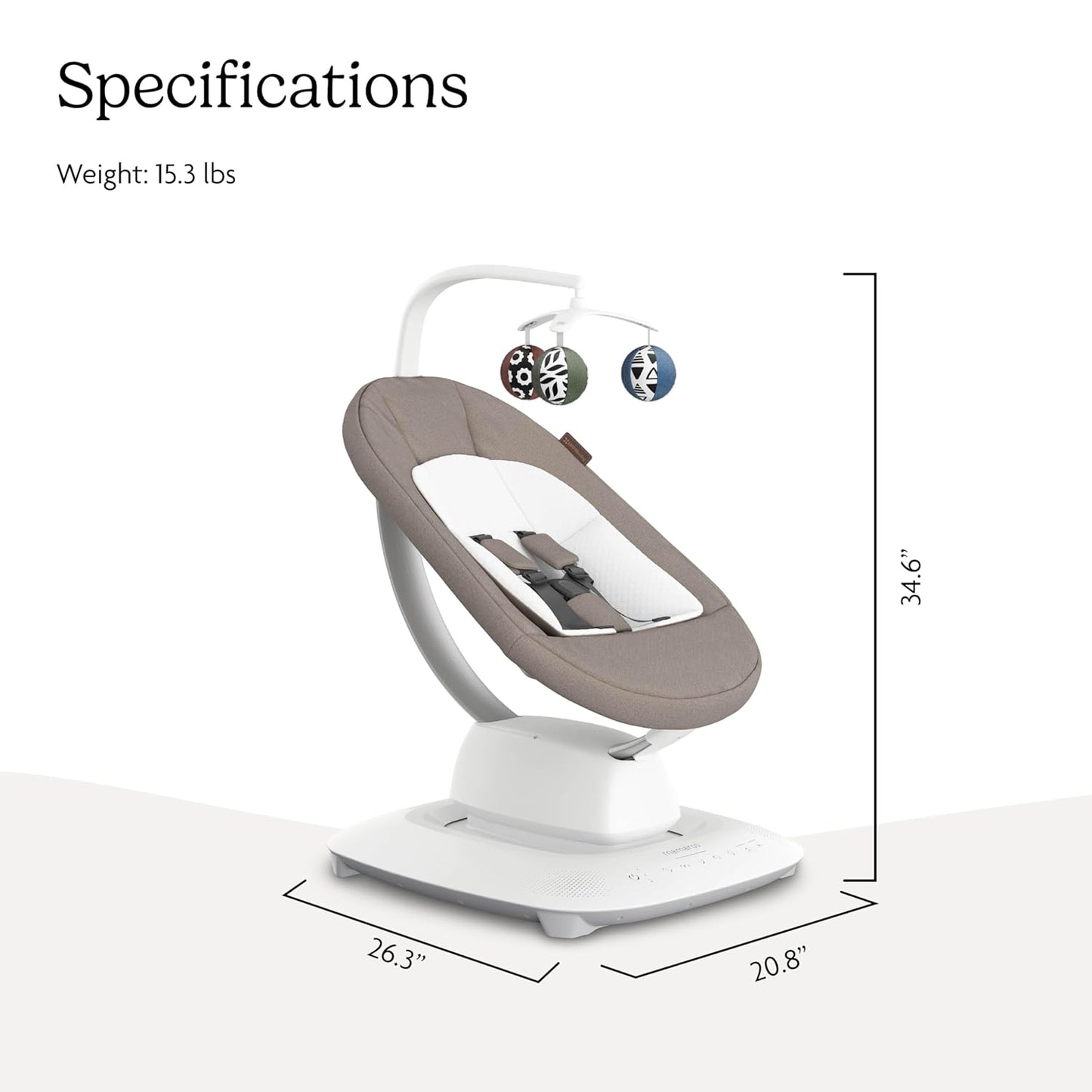 Uppababy Mamaroo Smart Swing – Customizable Soothing Modes with Motionsync Technology – Infant Recline + Bluetooth Enabled – Included Newborn Insert – Wells (Dark Taupe Mélange)