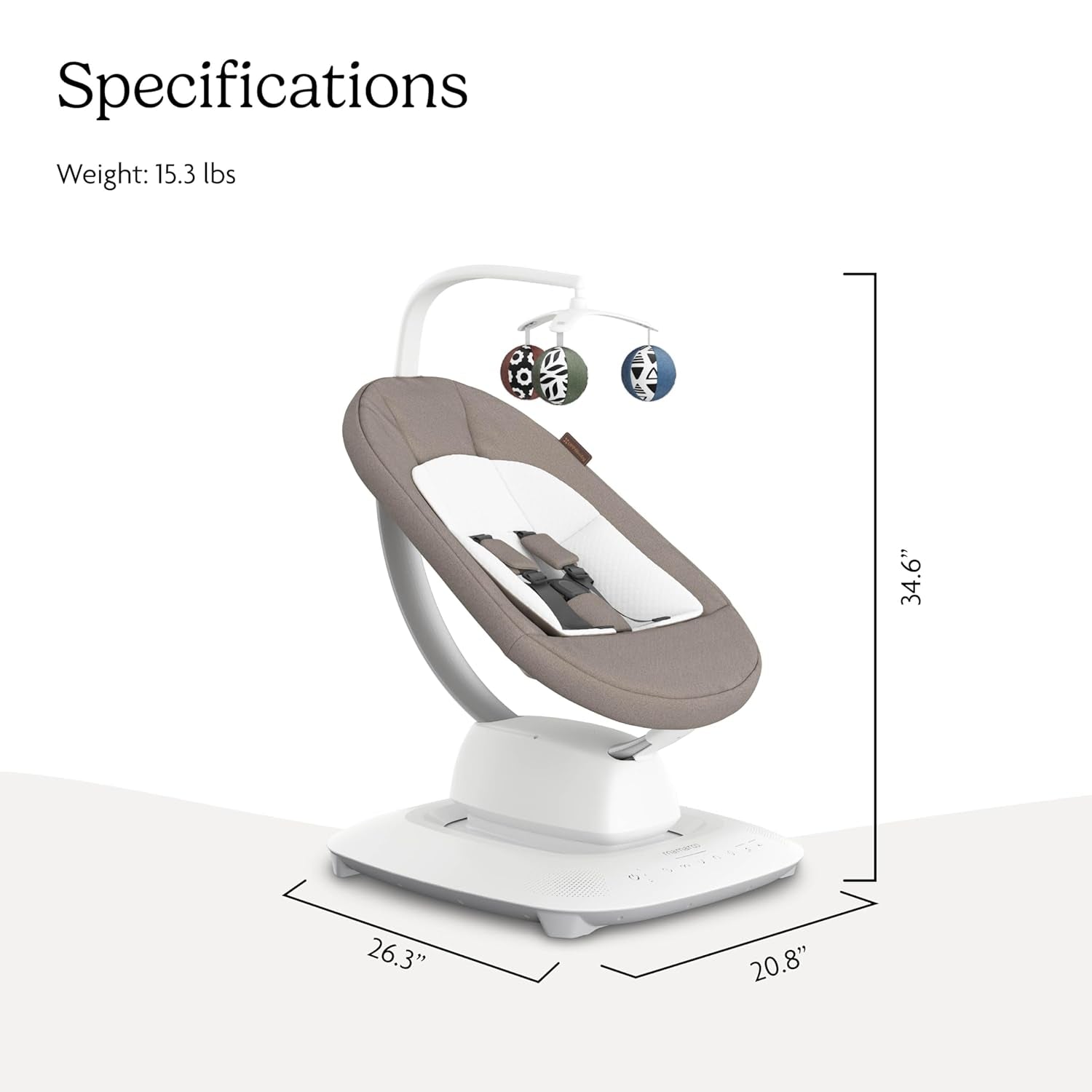 Uppababy Mamaroo Smart Swing – Customizable Soothing Modes with Motionsync Technology – Infant Recline + Bluetooth Enabled – Included Newborn Insert – Wells (Dark Taupe Mélange)