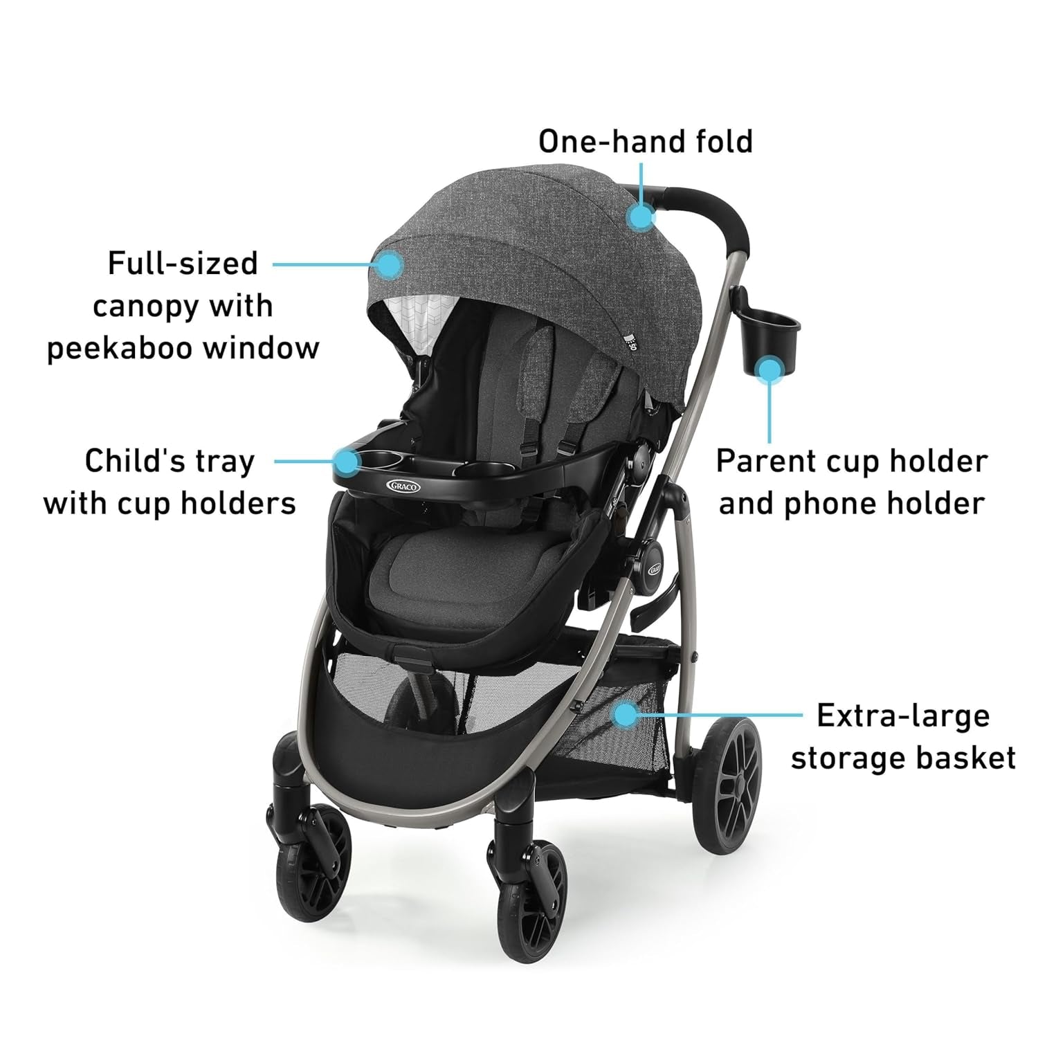 Graco Redmond Modes Pramette Stroller, 3-In-1 Convertible: Car Seat Carrier, Infant Pramette to Toddler Stroller with Reversible Seat and One-Hand Fold