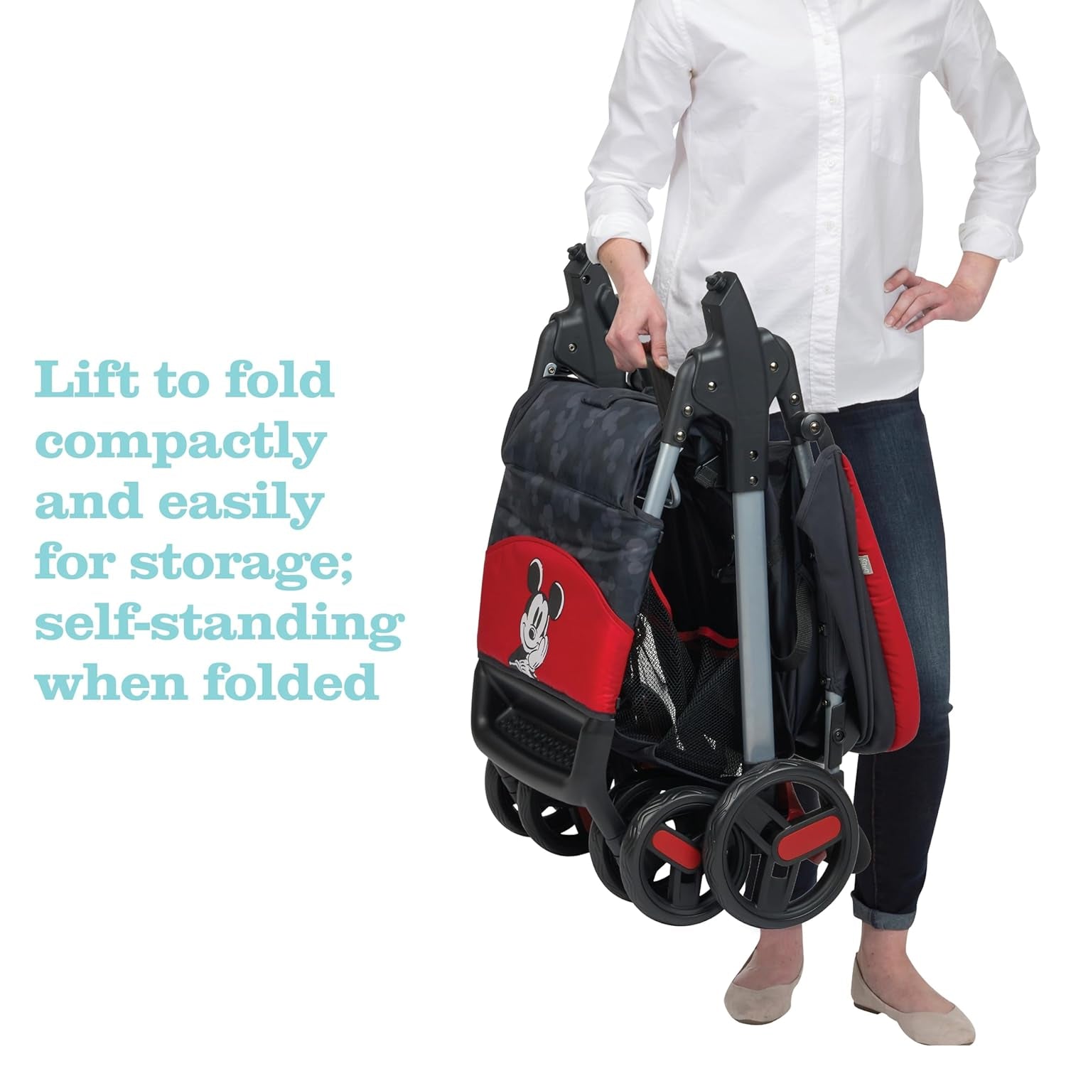 Disney Baby Minnie Mouse Simple Fold LX Travel System, Lift to Fold Compactly in Less than a Second for Easy Storage; Self-Standing When Folded, Minnie Dot Party