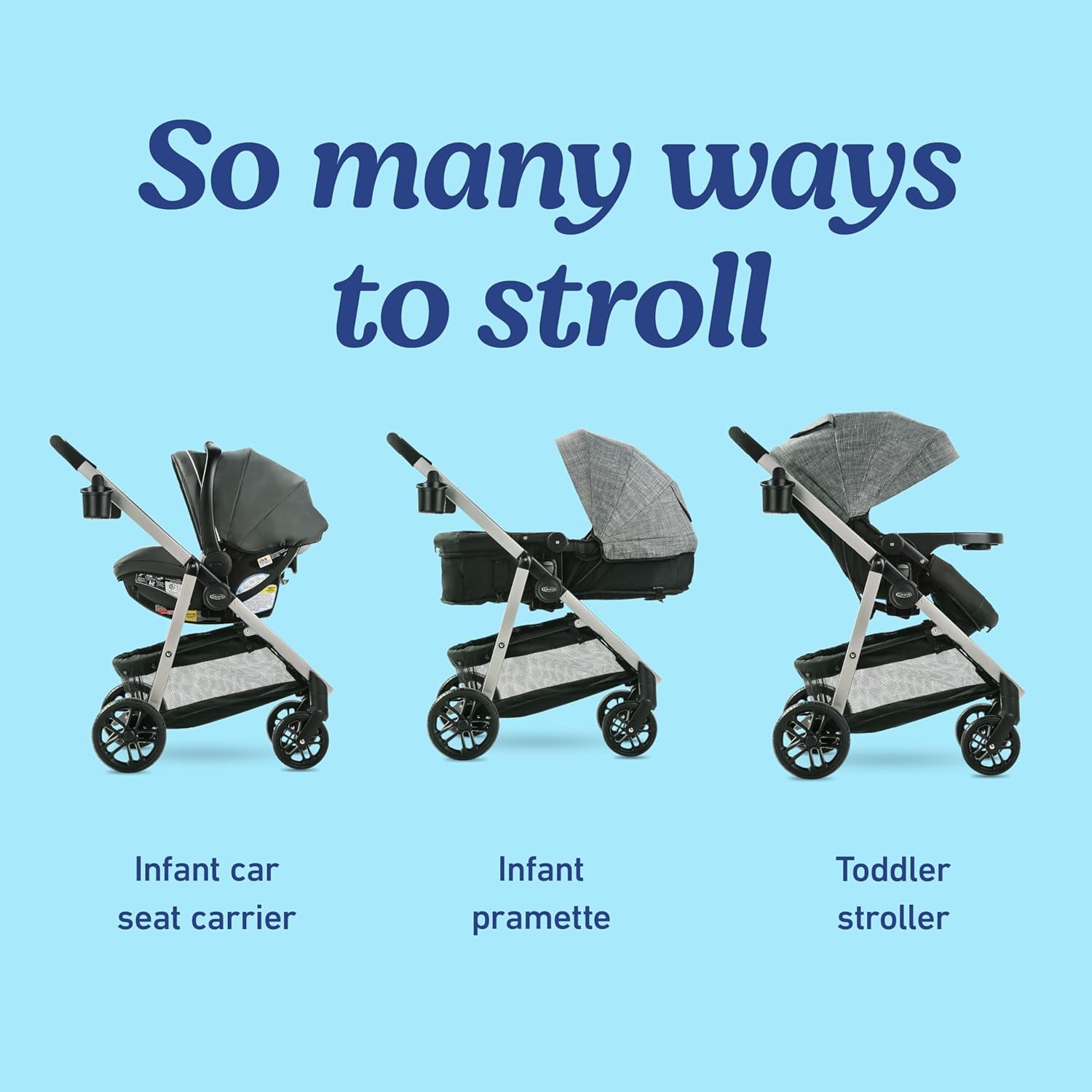 Modes Pramette Travel System, 3-In1 Modular Carseat Stroller Combo, Infant Car Seat Carrier to Toddler Stroller, Includes the Snugride 35 Car Seat, Ellington