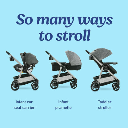 Modes Pramette Travel System, 3-In1 Modular Carseat Stroller Combo, Infant Car Seat Carrier to Toddler Stroller, Includes the Snugride 35 Car Seat, Ellington