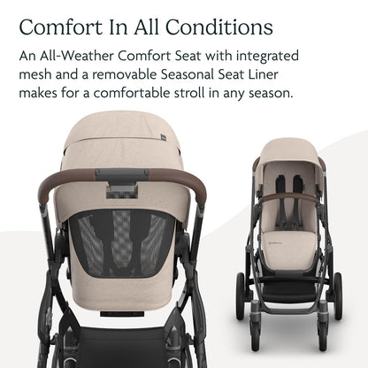 Uppababy Vista V3 Convertible Single-To-Double Stroller for Baby & Toddler, 30+ Configurations, Car Seat Compatible, All-Wheel Suspension, XL Basket – Ada (Sandstone Mélange/Carbon Frame)