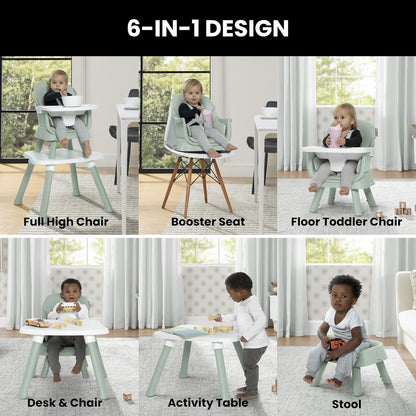 Jeep Milestone 6-In-1 High Chair by Delta Children - High Chair Converts to Stool, Booster Seat, Toddler Chair, Activity Table and Desk and Chair, Sage Green