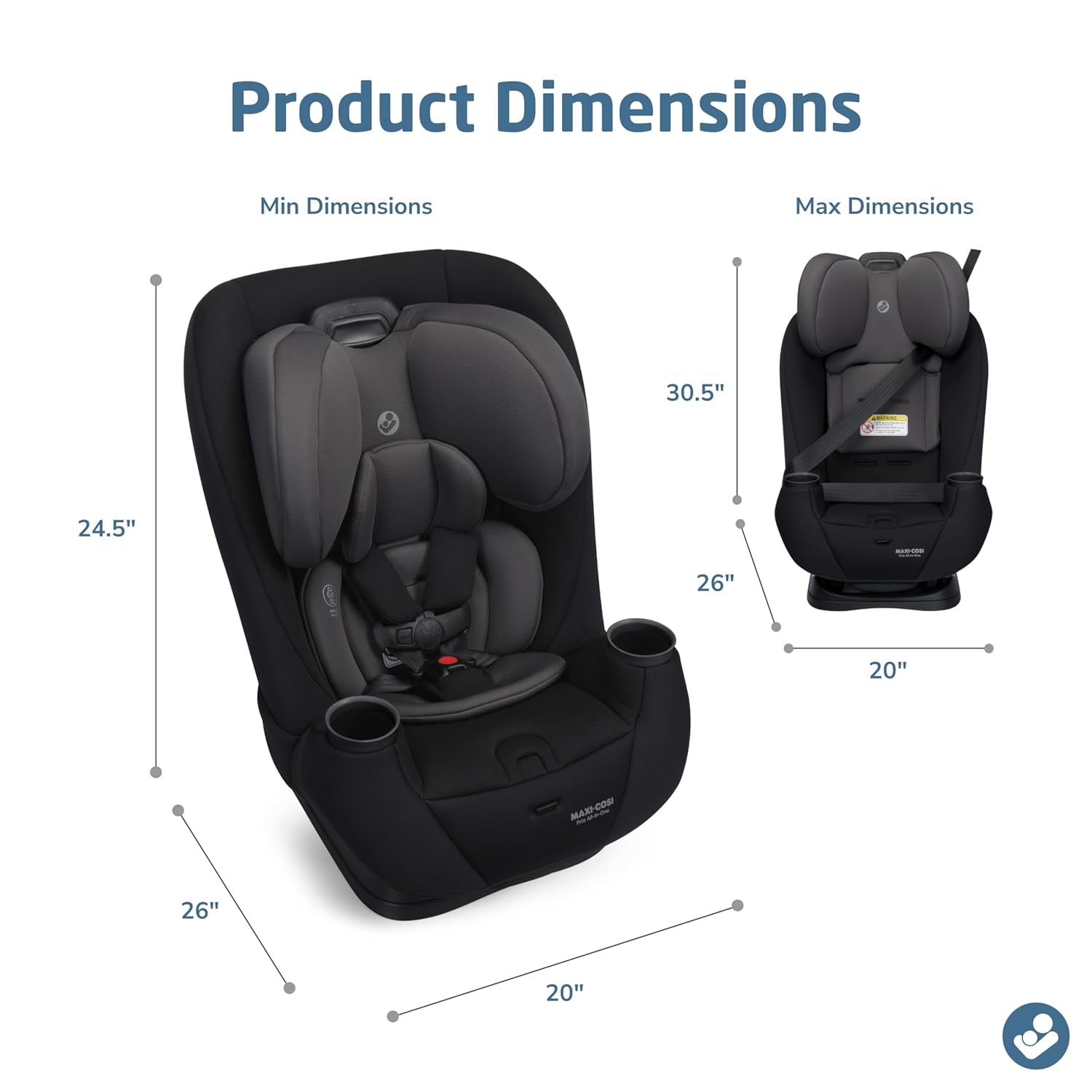 Maxi-Cosi Pria All-In-One Convertible Car Seat, Infant to Toddler Car Seat, Easy-Install Harness, Machine-Washable Cover, 5-100 Lbs, Sea Shadow