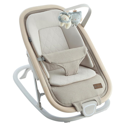 Qutanix 2-In-1 Baby Bouncer & Rocker,Portable Baby Bouncer Seat for Babies 0-9 Months, Baby Rocking Chair with 3 Reclining Positions,Wood Accents,Soft Newborn Insert - Beige