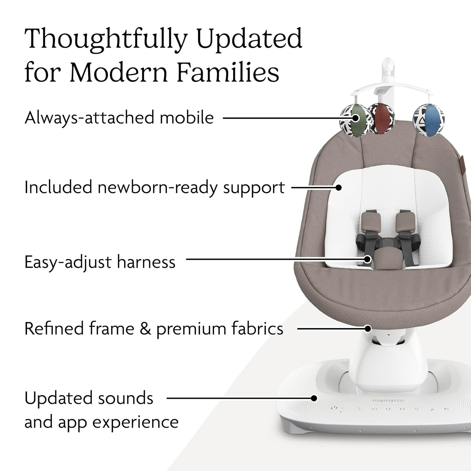 Uppababy Mamaroo Smart Swing – Customizable Soothing Modes with Motionsync Technology – Infant Recline + Bluetooth Enabled – Included Newborn Insert – Wells (Dark Taupe Mélange)