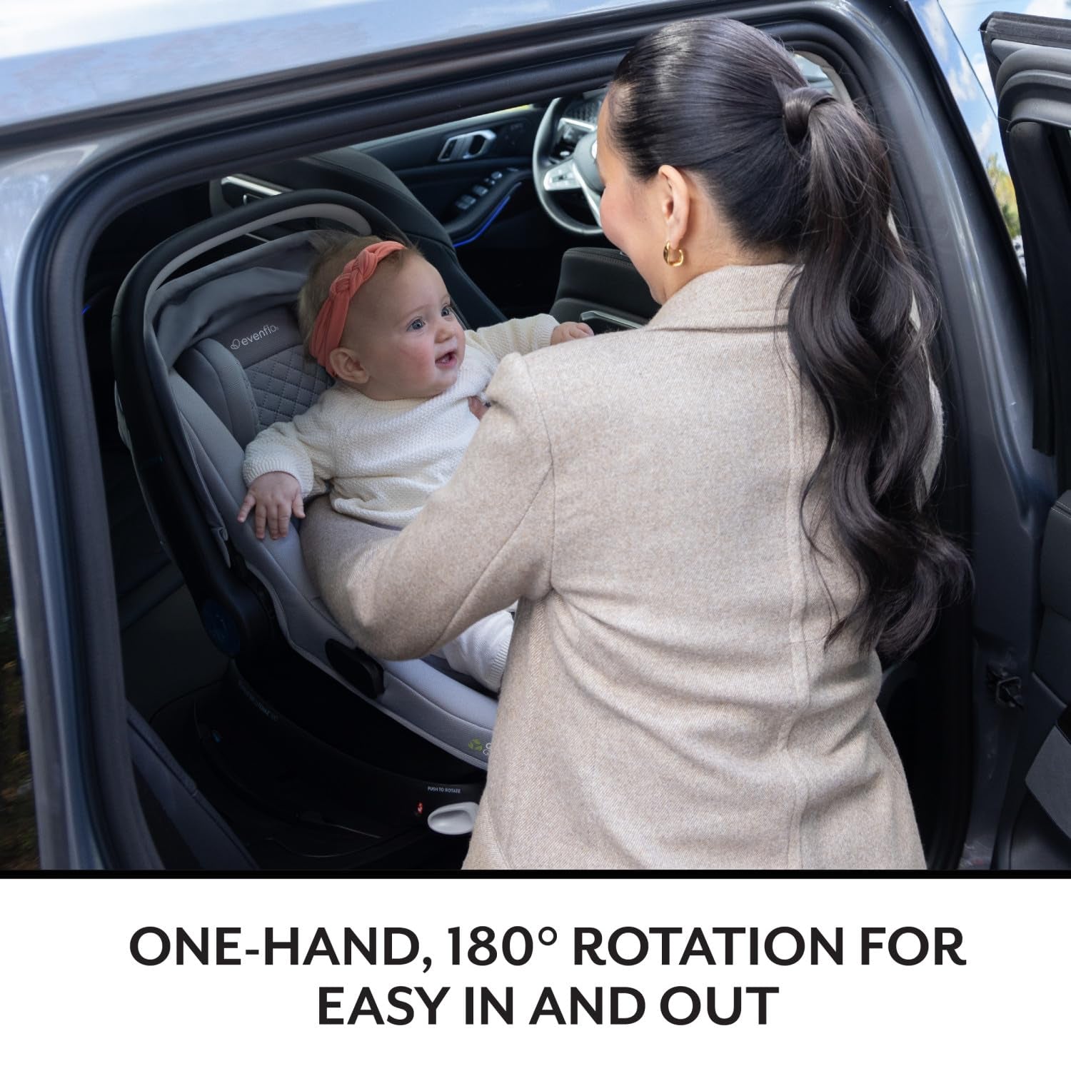 Evenflo Shyft Intuiti+ Travel System Featuring Revolve180 Litemax™ NXT Rotating Rear-Facing Lightweight Preemie and Infant Car Seat with Sensorysoothe 3-30 Lbs. (Angler Tweed)