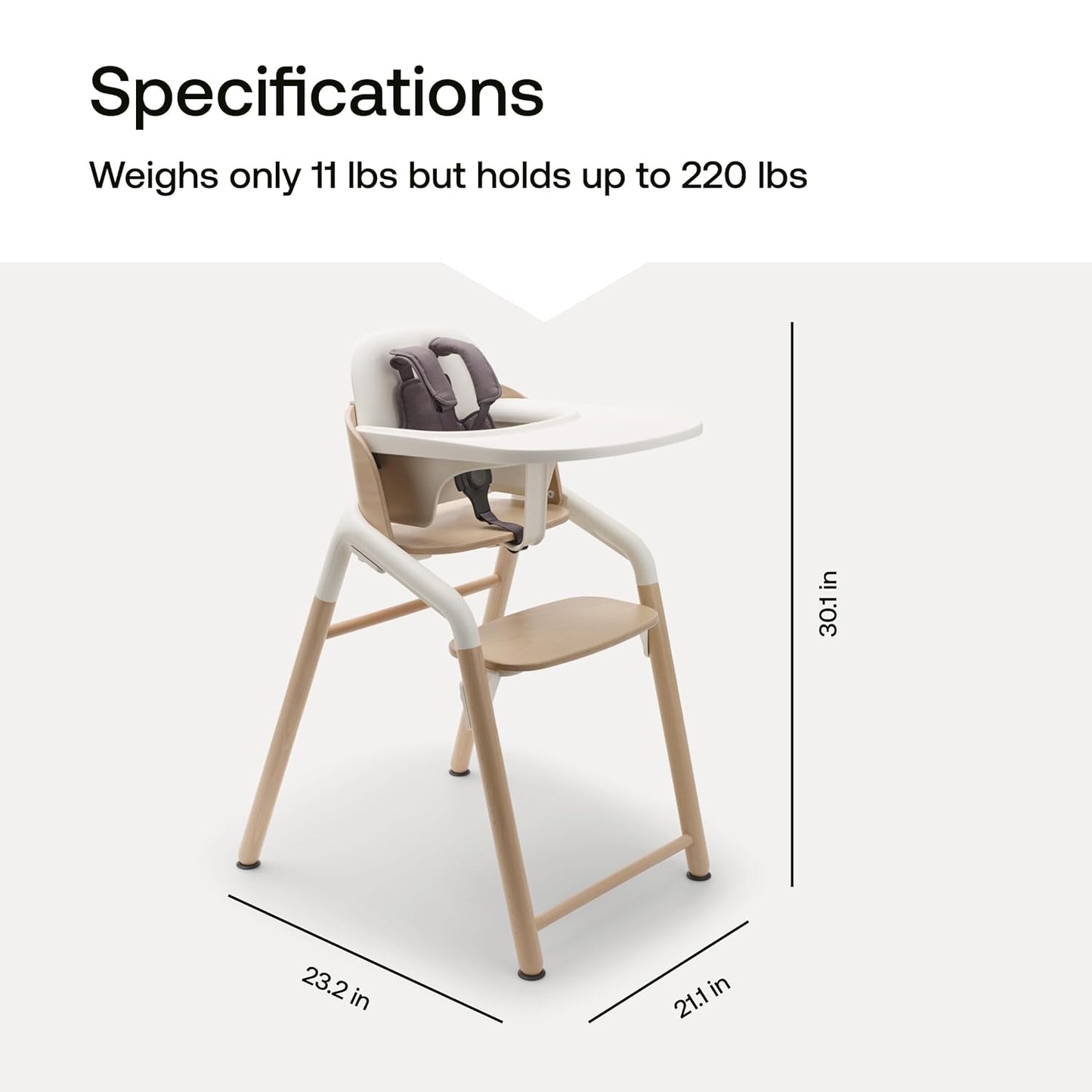 Bugaboo Giraffe Wooden Baby High Chair, Adjustable in 1 Second, Easy to Clean, Safe and Ergonomic Highchair, Suitable from Birth in Combination with Newborn Set (Sold Separately), Warm Wood/Grey
