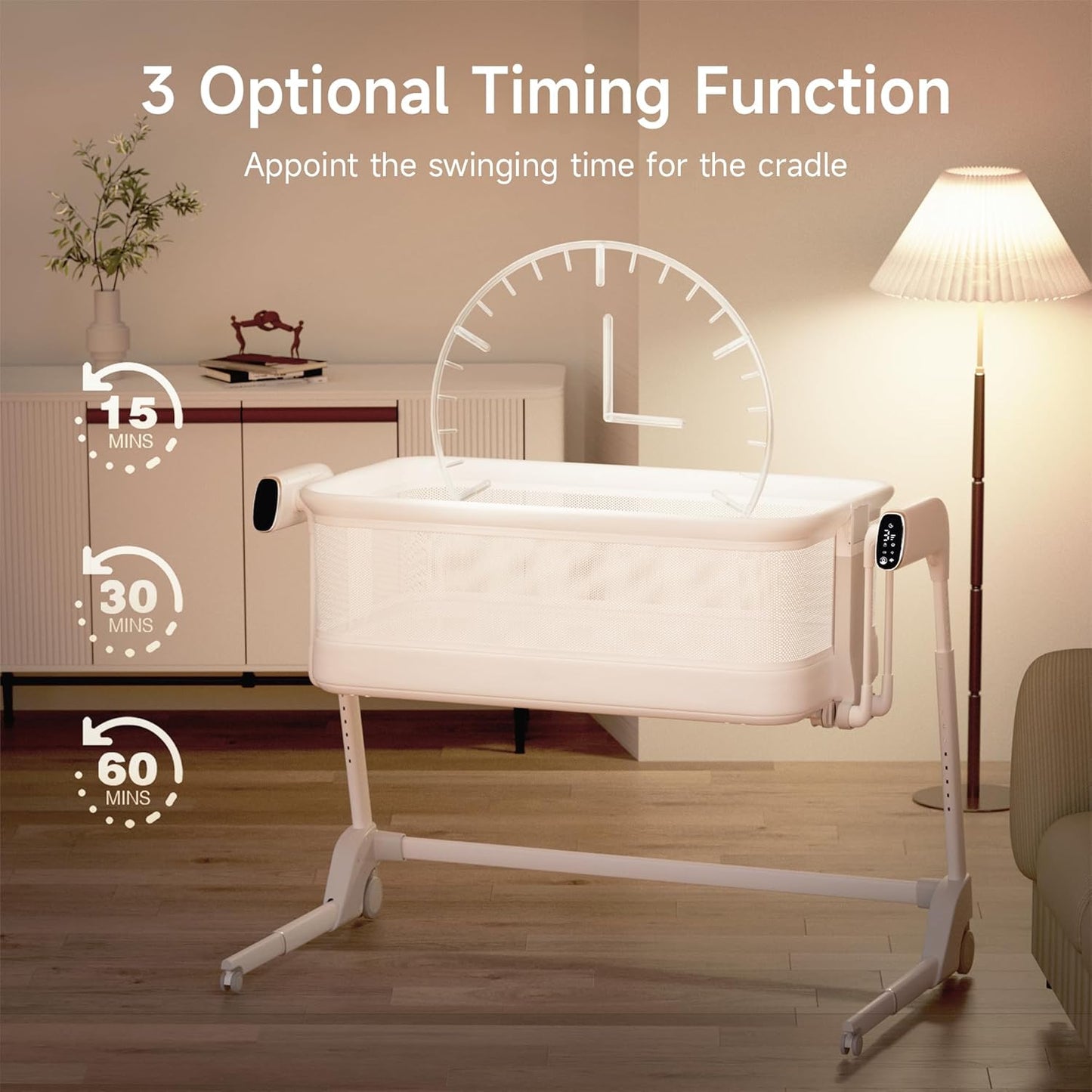 Maydolly Baby Bassinet, Smart Crib, Automatic Cry Detection and Response, Rocking Bassinet for Baby, 7 Height Adjustable with Mattress for Newborns (White) | Cry Detection