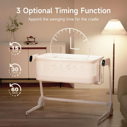 Maydolly Baby Bassinet, Smart Crib, Automatic Cry Detection and Response, Rocking Bassinet for Baby, 7 Height Adjustable with Mattress for Newborns (White) | Cry Detection