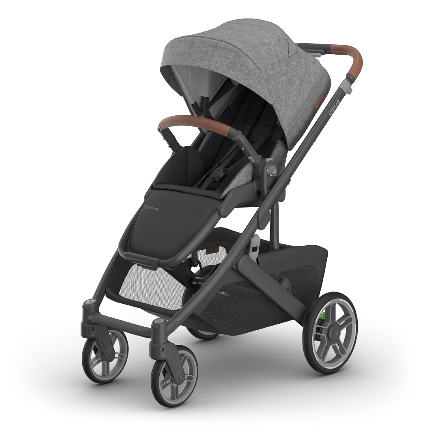Uppababy Cruz V3 Stroller - from Birth + Car Seat Compatible - Full-Size, Reversible Seat - Infant Insert, Bug and Rain Shields Included - Greyson (Charcoal Mélange/Carbon Frame/Saddle Leather)