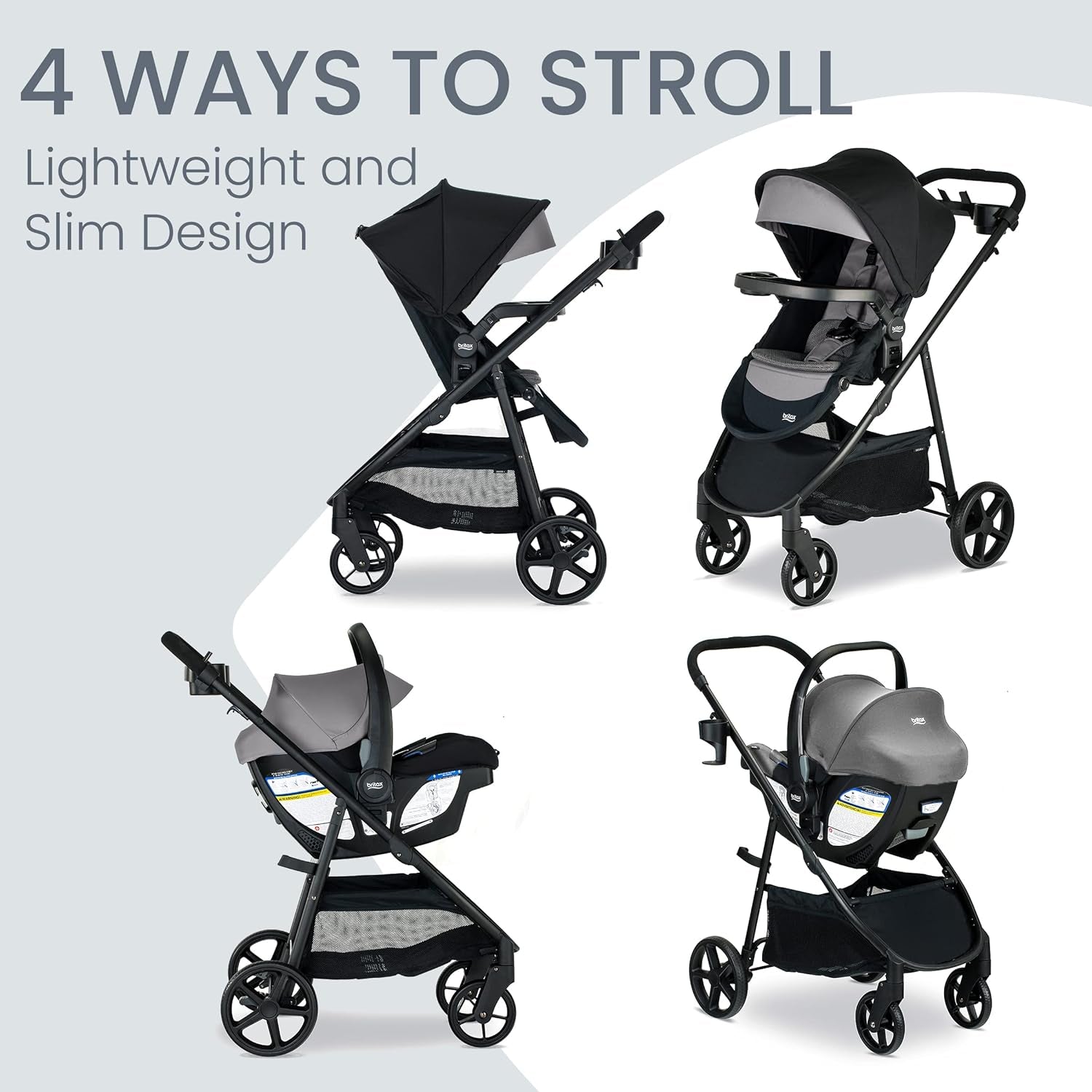 Britax Willow Brook S+ Baby Travel System, Infant Car Seat and Stroller Combo with Alpine Base, Clicktight Technology, Safewash Insert and Cover, 1 Count, Graphite Onyx