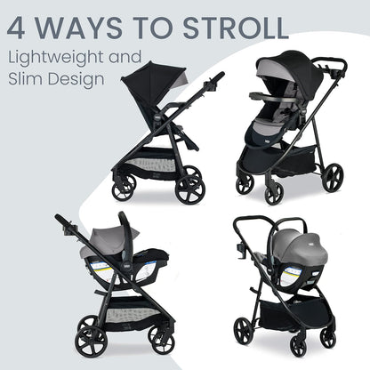 Britax Willow Brook S+ Baby Travel System, Infant Car Seat and Stroller Combo with Alpine Base, Clicktight Technology, Safewash Insert and Cover, 1 Count, Graphite Onyx