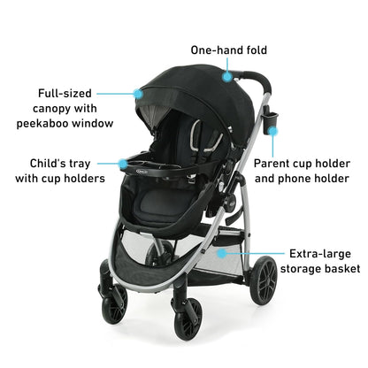 Graco Modes Pramette Stroller, 3-In-1 Baby Stroller, 3 Modes from Infant Car Seat Carrier, Infant Pramette, to Toddler Stroller, Reversible Seat, One Hand Fold, Extra Storage, Child Tray, Pierce